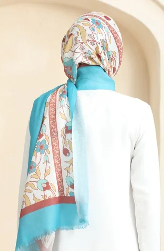 Karaca Etnik Desenli Koton Şal 90179-02 Turkuaz Taba 90179-02