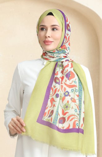 Karaca Etnik Desenli Koton Şal 90179-04 Fıstık Yeşili Mor 90179-04