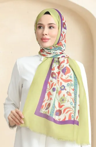 Karaca Etnik Desenli Koton Şal 90179-04 Fıstık Yeşili Mor 90179-04