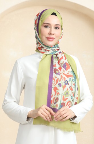 Karaca Etnik Desenli Koton Şal 90179-04 Fıstık Yeşili Mor 90179-04