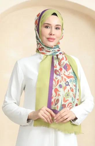 Karaca Etnik Desenli Koton Şal 90179-04 Fıstık Yeşili Mor 90179-04