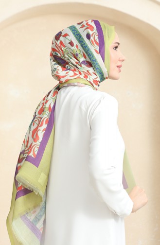 Karaca Etnik Desenli Koton Şal 90179-04 Fıstık Yeşili Mor 90179-04