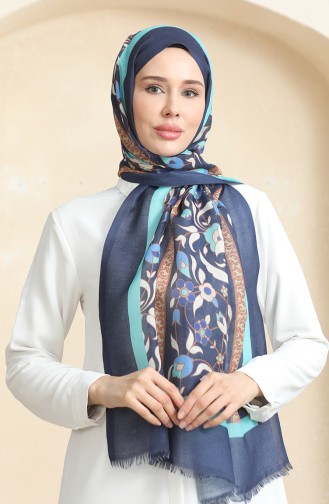 Karaca Etnik Desenli Koton Şal 90179-07 Lacivert Çağla Yeşili 90179-07