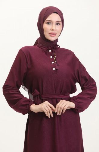 فستان سادة بأزرار 5025-01 برقوقي 5025-01