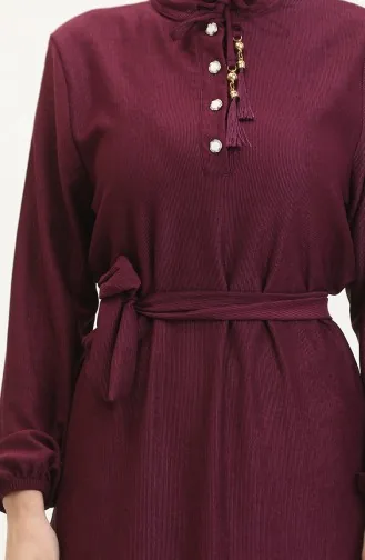 Hakim Yaka Düğmeli Elbise 5025-01 Mürdüm