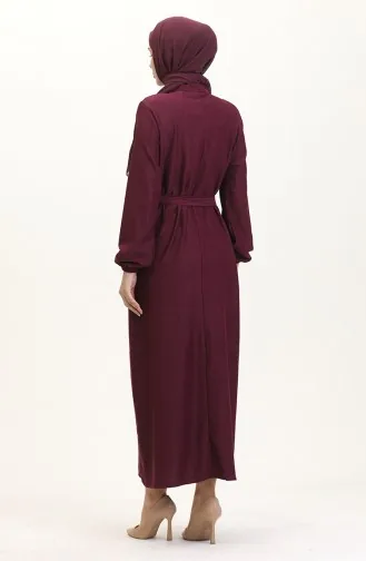 Hakim Yaka Düğmeli Elbise 5025-01 Mürdüm