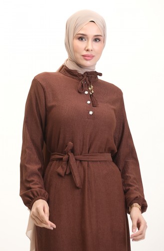 فستان سادة بأزرار 5025-02 بني جملي 5025-02