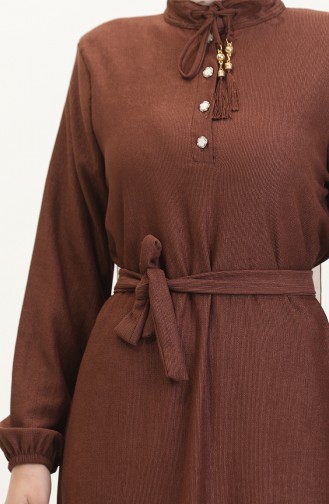 فستان سادة بأزرار 5025-02 بني جملي 5025-02