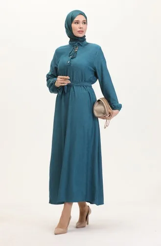 Prächtiges Kleid Mit Kragen Und Knöpfen 5025-03 Petrol 5025-03