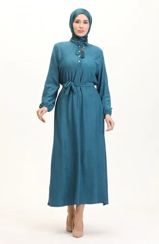 Prächtiges Kleid Mit Kragen Und Knöpfen 5025-03 Petrol 5025-03