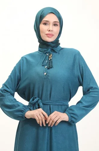 Prächtiges Kleid Mit Kragen Und Knöpfen 5025-03 Petrol 5025-03