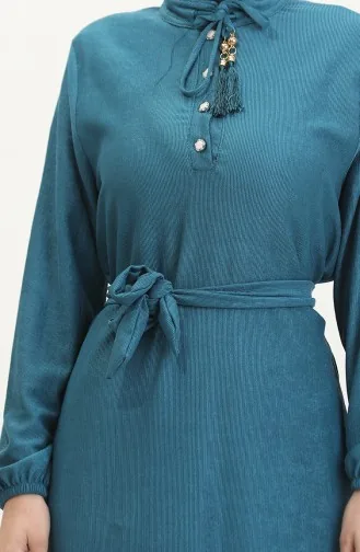 Prächtiges Kleid Mit Kragen Und Knöpfen 5025-03 Petrol 5025-03