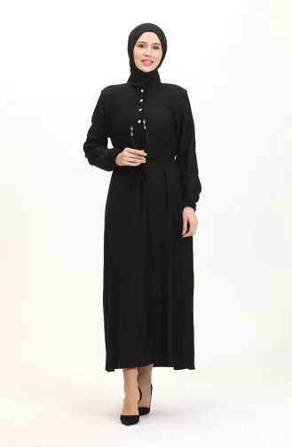 Prächtiges Kleid Mit Kragen Und Knöpfen 5025-04 Schwarz 5025-04