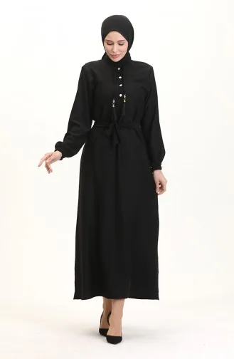 Prächtiges Kleid Mit Kragen Und Knöpfen 5025-04 Schwarz 5025-04