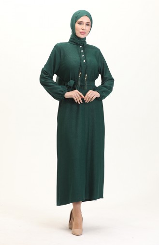 فستان سادة بأزرار 5025-05 أخضر 5025-05