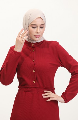 Kleid Mit Prächtigem Kragen Und Halben Knöpfen 0522-01 Weinrot 0522-01