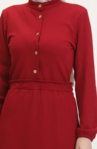 Kleid Mit Prächtigem Kragen Und Halben Knöpfen 0522-01 Weinrot 0522-01