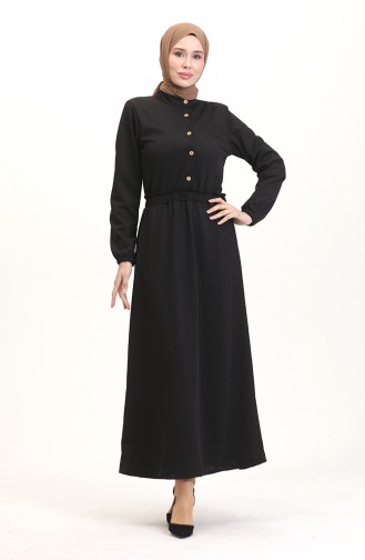 Kleid Mit Prächtigem Kragen Und Halben Knöpfen 0522-02 Schwarz 0522-02