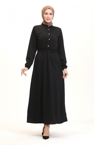 Kleid Mit Prächtigem Kragen Und Halben Knöpfen 0522-02 Schwarz 0522-02
