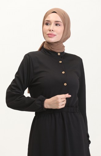 Kleid Mit Prächtigem Kragen Und Halben Knöpfen 0522-02 Schwarz 0522-02