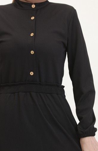 Kleid Mit Prächtigem Kragen Und Halben Knöpfen 0522-02 Schwarz 0522-02
