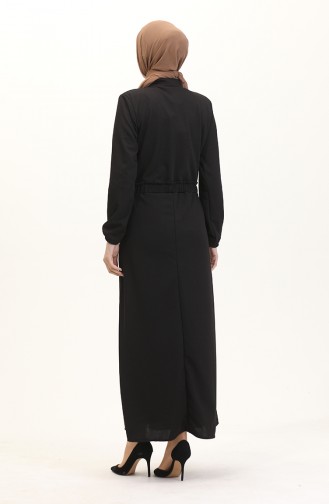 Kleid Mit Prächtigem Kragen Und Halben Knöpfen 0522-02 Schwarz 0522-02