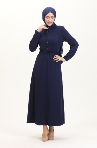 Kleid Mit Prächtigem Kragen Und Halben Knöpfen 0522-03 Marineblau 0522-03