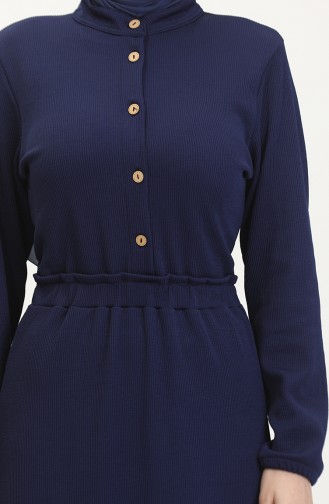 Kleid Mit Prächtigem Kragen Und Halben Knöpfen 0522-03 Marineblau 0522-03