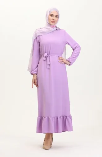Kolu Lastikli Kemerli Elbise 1015-07 Lila