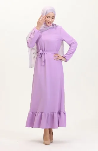 Kolu Lastikli Kemerli Elbise 1015-07 Lila