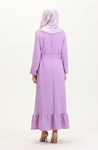 Kolu Lastikli Kemerli Elbise 1015-07 Lila