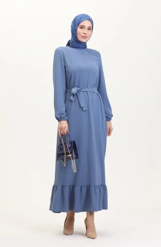 Robe A Ceinture Et Manches Elastiques 1015-08 Bleu Glace 1015-08