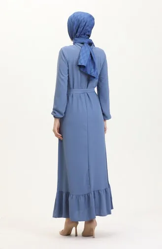 Robe A Ceinture Et Manches Elastiques 1015-08 Bleu Glace 1015-08