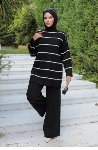 Costume En Tricot Détail Rayé Noir 1223 589