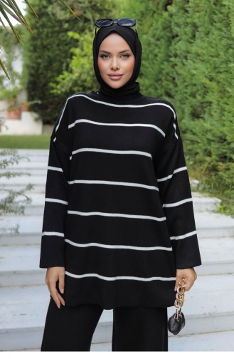 Costume En Tricot Détail Rayé Noir 1223 589