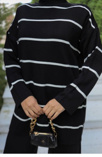 Costume En Tricot Détail Rayé Noir 1223 589