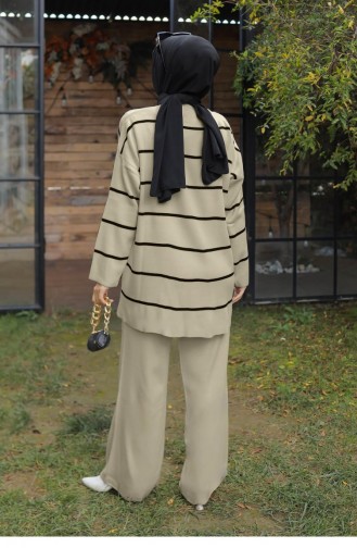 Costume En Tricot Détail Rayé Crème 1223 593