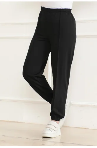 Elastische Jogginghose Mit Streifendetail 3033-01 Schwarz 3033-01