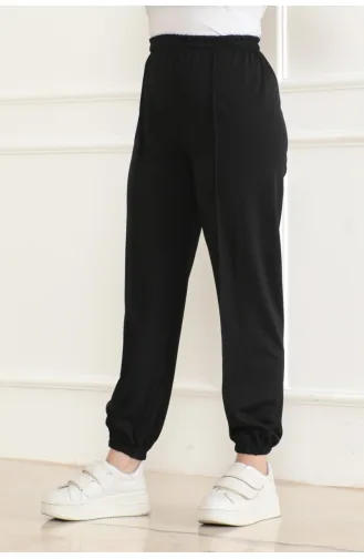 Elastische Jogginghose Mit Streifendetail 3033-01 Schwarz 3033-01