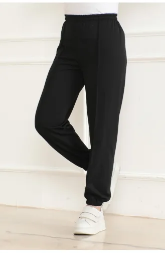Elastische Jogginghose Mit Streifendetail 3033-01 Schwarz 3033-01