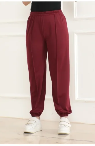 Pantalon De Jogging Elastique Détail Rayure 3033-02 Rouge Claret 3033-02