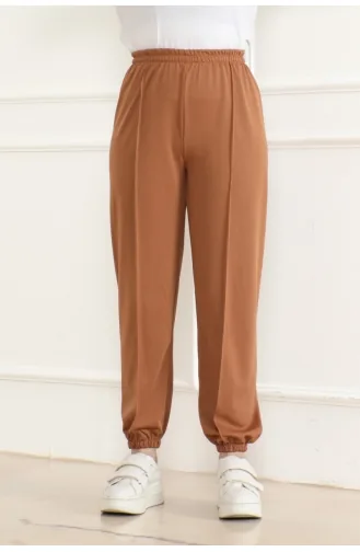 Elastische Jogginghose Mit Streifendetail 3033-03 Hellbraun 3033-03