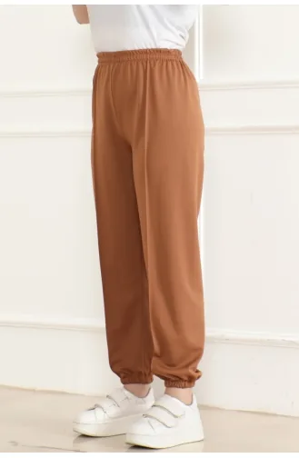 Elastische Jogginghose Mit Streifendetail 3033-03 Hellbraun 3033-03