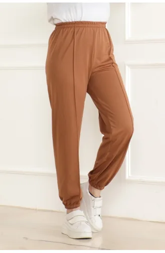 Elastische Jogginghose Mit Streifendetail 3033-03 Hellbraun 3033-03