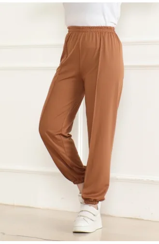 Elastische Jogginghose Mit Streifendetail 3033-03 Hellbraun 3033-03