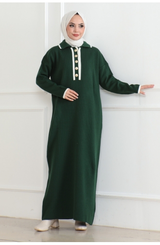 Robe Tricot Détail Boutons 254-05 Vert Emeraude 254-05