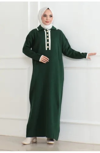 Robe Tricot Détail Boutons 254-05 Vert Emeraude 254-05