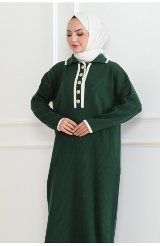 Robe Tricot Détail Boutons 254-05 Vert Emeraude 254-05