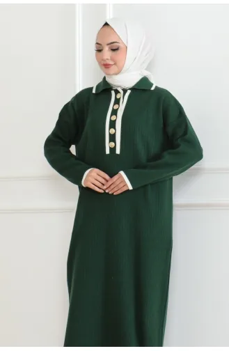 Robe Tricot Détail Boutons 254-05 Vert Emeraude 254-05