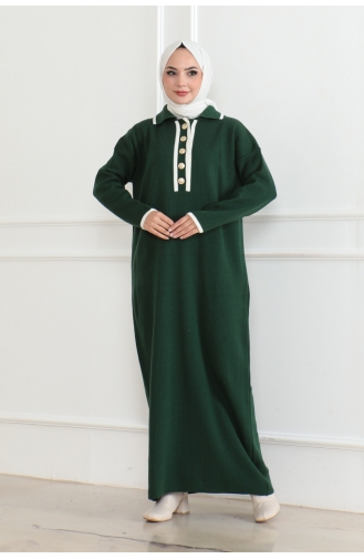 Robe Tricot Détail Boutons 254-05 Vert Emeraude 254-05